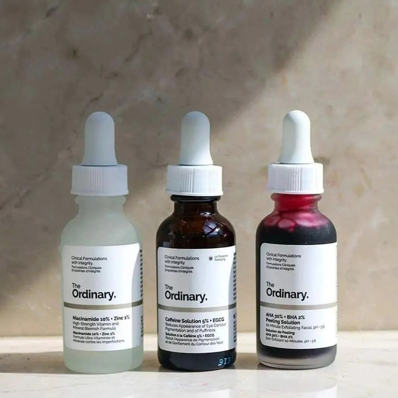 The Ordinary, niacinamide,caffeine solution 5%, AHA 30% Peeling Solution